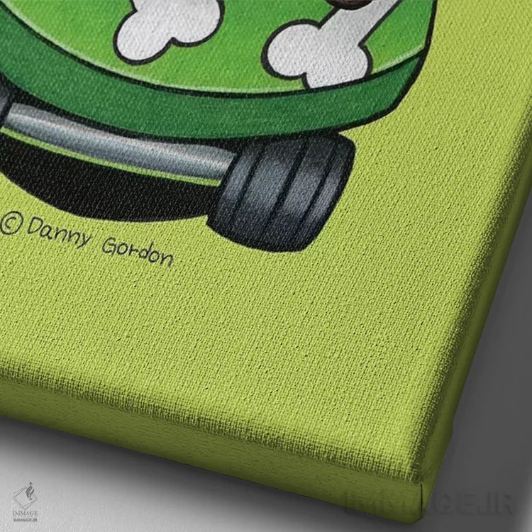 تابلو دکوراتیو پاگ با اسکیت بورد استخوانی-لیمویی اثر دنی گوردون - نمای نزدیک بافت بوم