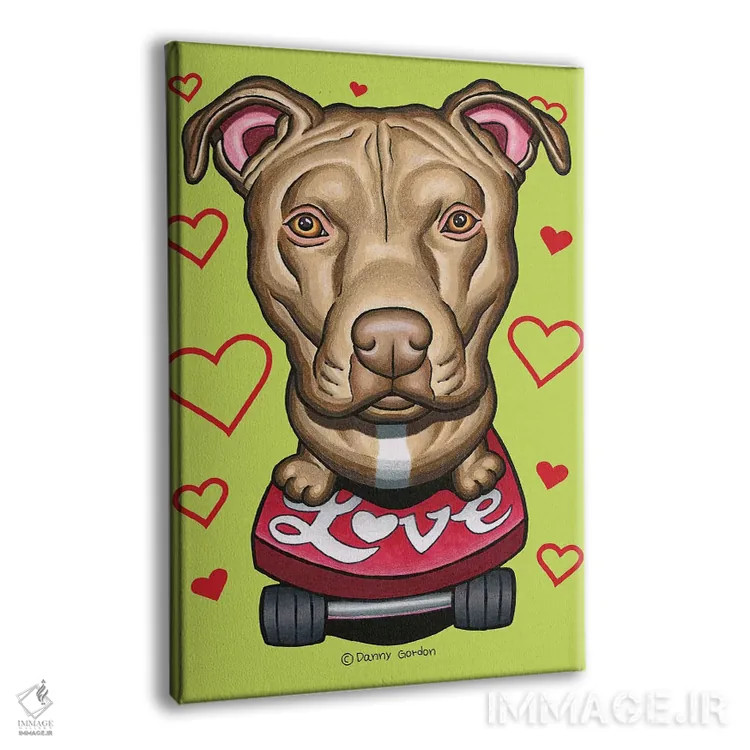 تابلو دکوراتیو پیت بول با اسکیت بورد و قلب های عاشقانه اثر دنی گوردون - نمای پرسپکتیو محصول