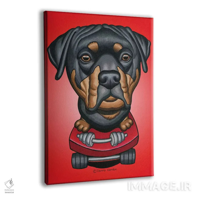 تابلو دکوراتیو روتوایلر با اسکیت بورد دمبل قرمز پرتوئی اثر دنی گوردون - نمای پرسپکتیو محصول