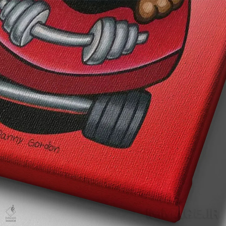 تابلو دکوراتیو روتوایلر با اسکیت بورد دمبل قرمز پرتوئی اثر دنی گوردون - نمای نزدیک بافت بوم