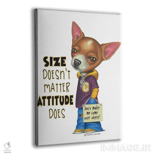 تابلو دکوراتیو چیهواوا با شلوار جین آبی و نوشته اثر دنی گوردون - نمای پرسپکتیو محصول