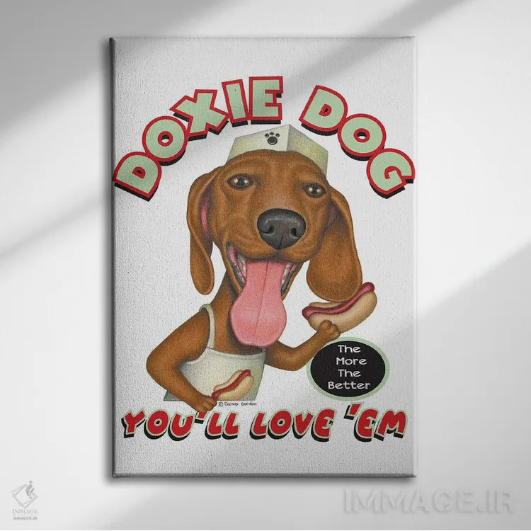 تابلو دکوراتیو داشهوند فروشنده هات داگ اثر دنی گوردون - نمای روبهرو روی دیوار