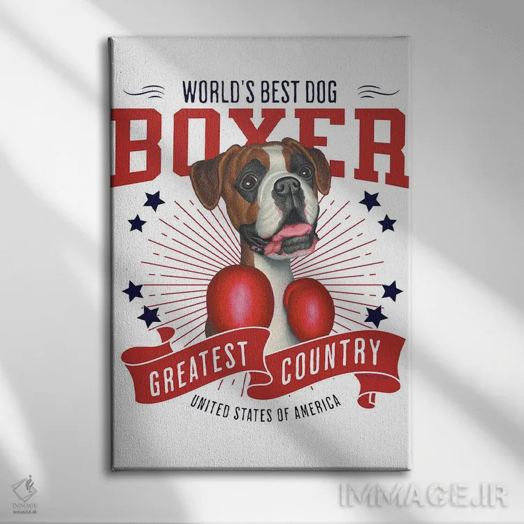 تابلو دکوراتیو سگ باکسر مشت زن آمریکا اثر دنی گوردون - نمای روبهرو روی دیوار