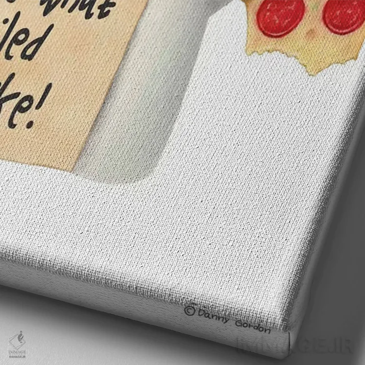 تابلو دکوراتیو باکسر قیافه لوس شده با پیتزا اثر دنی گوردون - نمای نزدیک بافت بوم