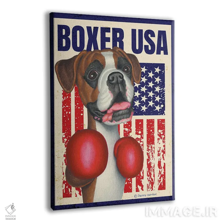 تابلو دکوراتیو سگ باکسر مشت زن با پرچم آمریکا اثر دنی گوردون - نمای پرسپکتیو محصول