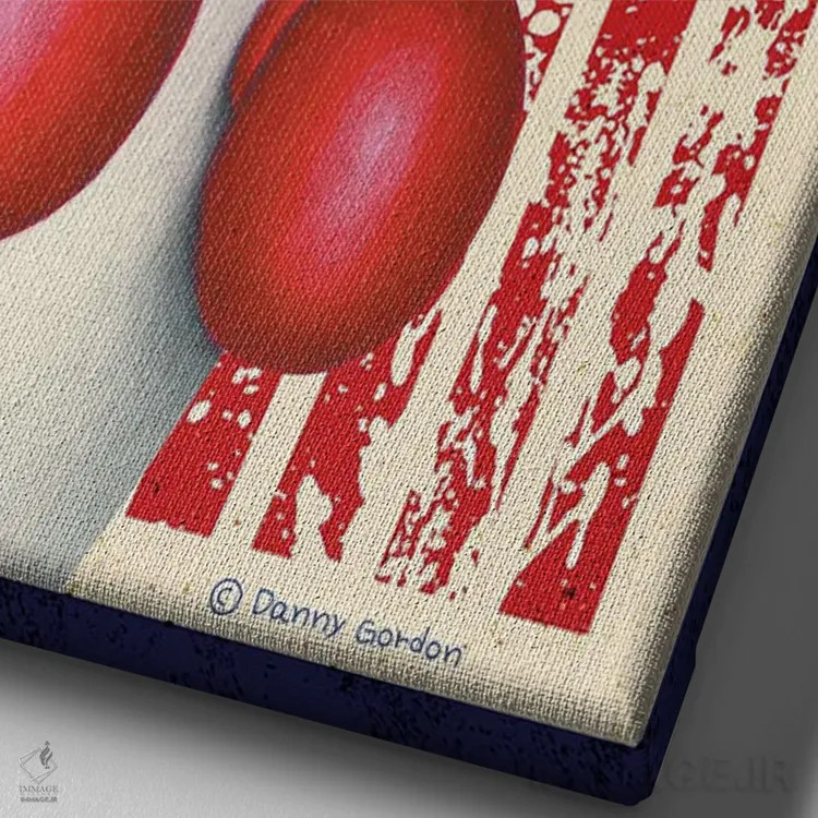 تابلو دکوراتیو سگ باکسر مشت زن با پرچم آمریکا اثر دنی گوردون - نمای نزدیک بافت بوم
