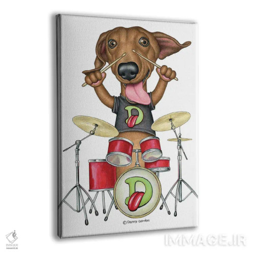 تابلو دکوراتیو روودی، سگ داشهوند نوازنده درام اثر دنی گوردون - نمای پرسپکتیو محصول
