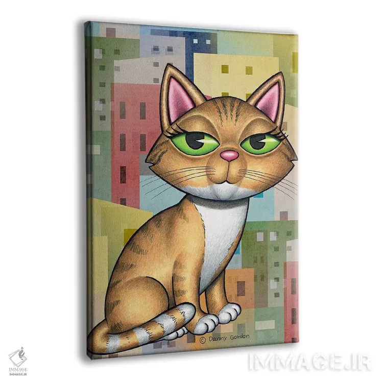 تابلو دکوراتیو گربه نارنژی تبی با منظره شهری اثر دنی گوردون - نمای پرسپکتیو محصول