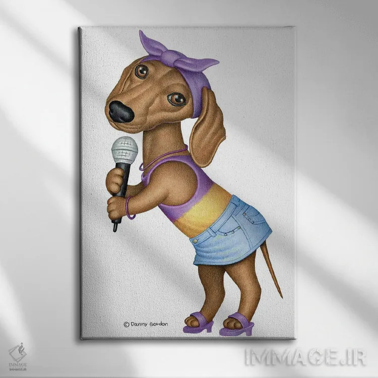 تابلو دکوراتیو داشهوند خواننده اثر دنی گوردون - نمای روبهرو روی دیوار