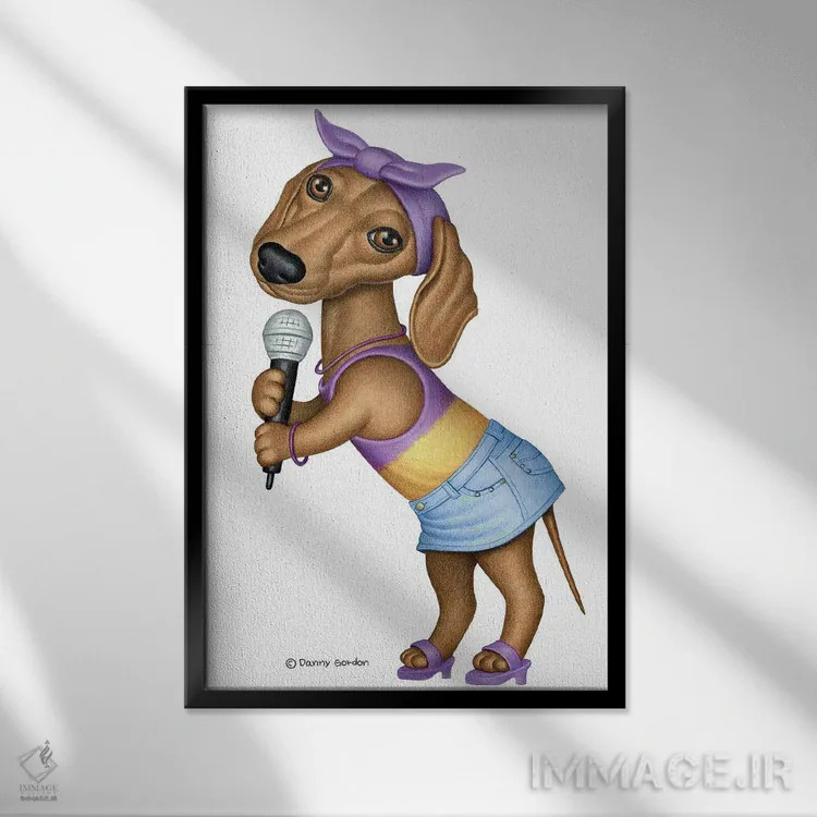 تابلو دکوراتیو داشهوند خواننده اثر دنی گوردون - نمای قابدار مشکی