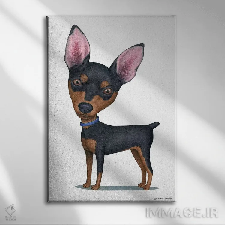 تابلو دکوراتیو مینیاتور پینشر اثر دنی گوردون - نمای روبهرو روی دیوار