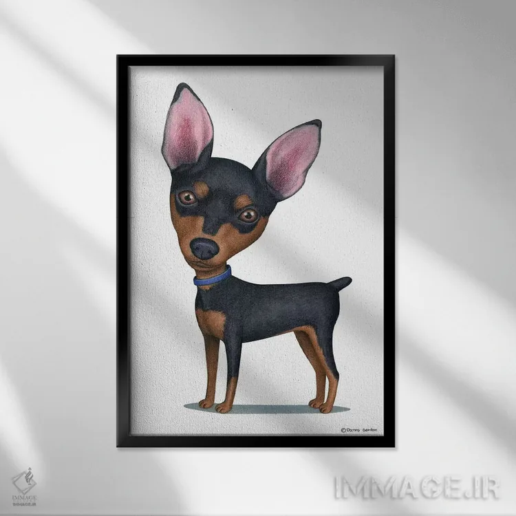 تابلو دکوراتیو مینیاتور پینشر اثر دنی گوردون - نمای قابدار مشکی