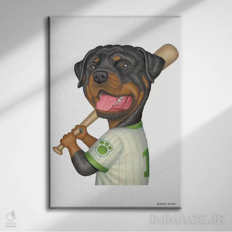 تابلو دکوراتیو روتوایلر بازیکن بیسبال اثر دنی گوردون - نمای روبهرو روی دیوار