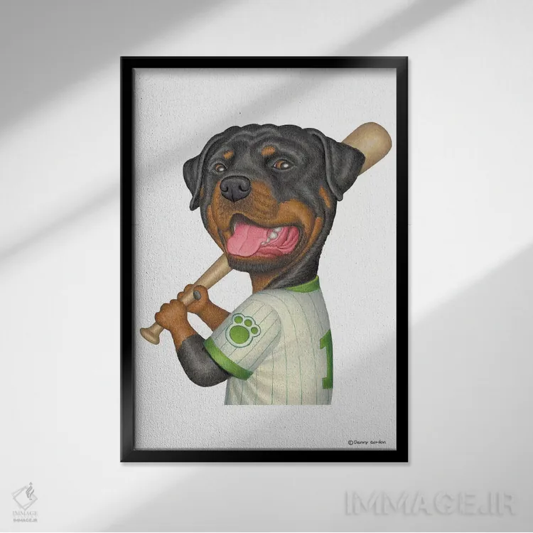 تابلو دکوراتیو روتوایلر بازیکن بیسبال اثر دنی گوردون - نمای قابدار مشکی