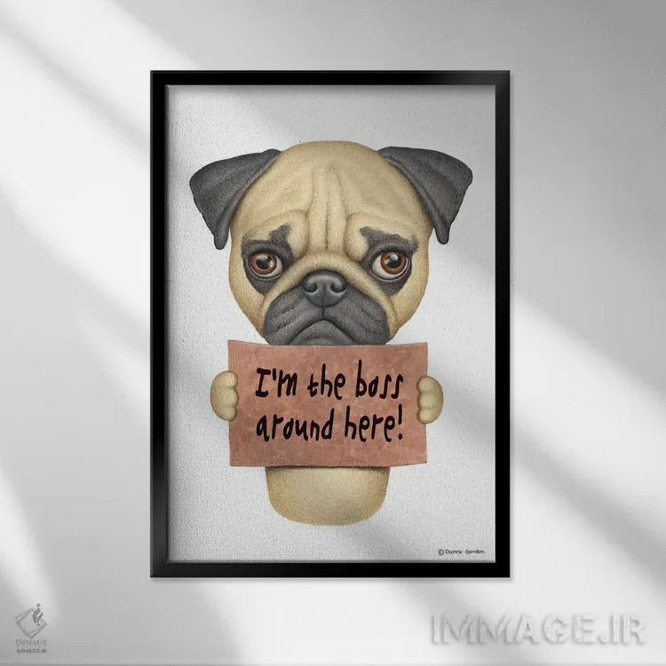 تابلو دکوراتیو پاگ: من رئیس هستم اثر دنی گوردون - نمای قابدار مشکی