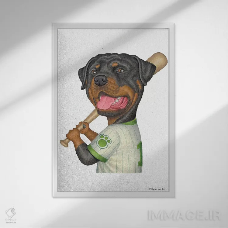 تابلو دکوراتیو روتوایلر بازیکن بیسبال اثر دنی گوردون - نمای قابدار سفید