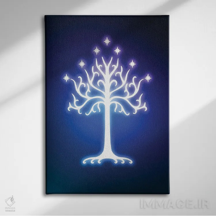 تابلو دکوراتیو درخت نئونی اثر دانی آرت - نمای روبهرو روی دیوار