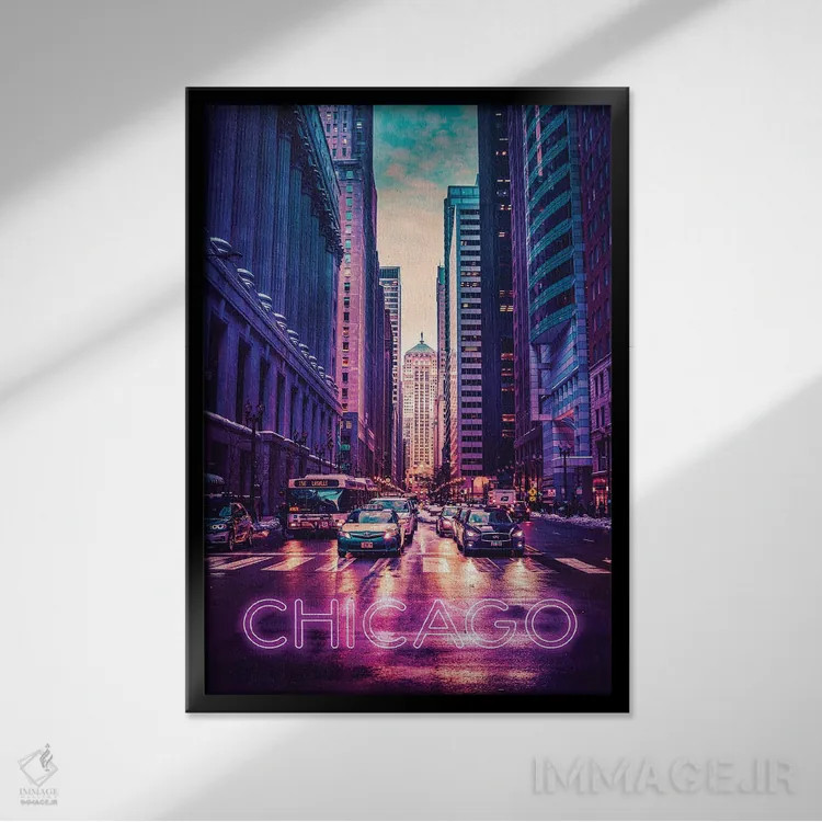 تابلو دکوراتیو شیکاگو اثر دانی آرت - نمای قابدار مشکی