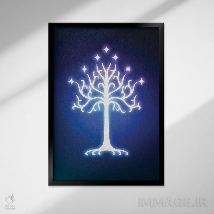 تابلو دکوراتیو درخت نئونی اثر دانی آرت - نمای قابدار مشکی