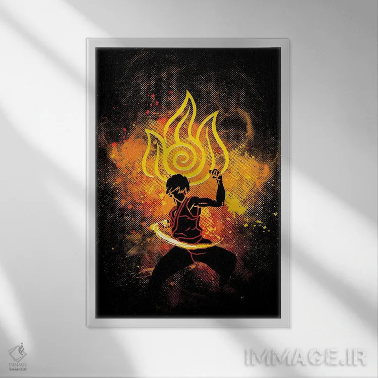 تابلو دکوراتیو هنر آتش اثر دانی آرت - نمای قابدار سفید