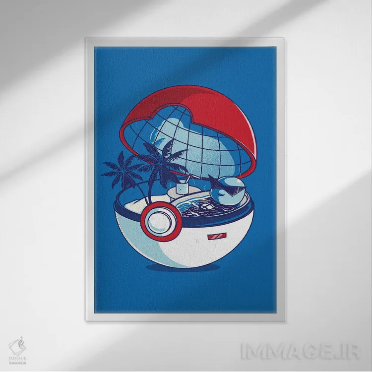 تابلو دکوراتیو خانه پوکه آبی اثر دانی آرت - نمای قابدار سفید