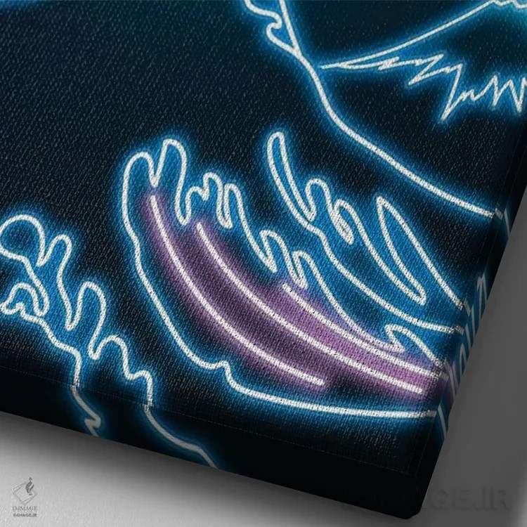 تابلو دکوراتیو موج بزرگ نئونی اثر دانی آرت - نمای نزدیک بافت بوم