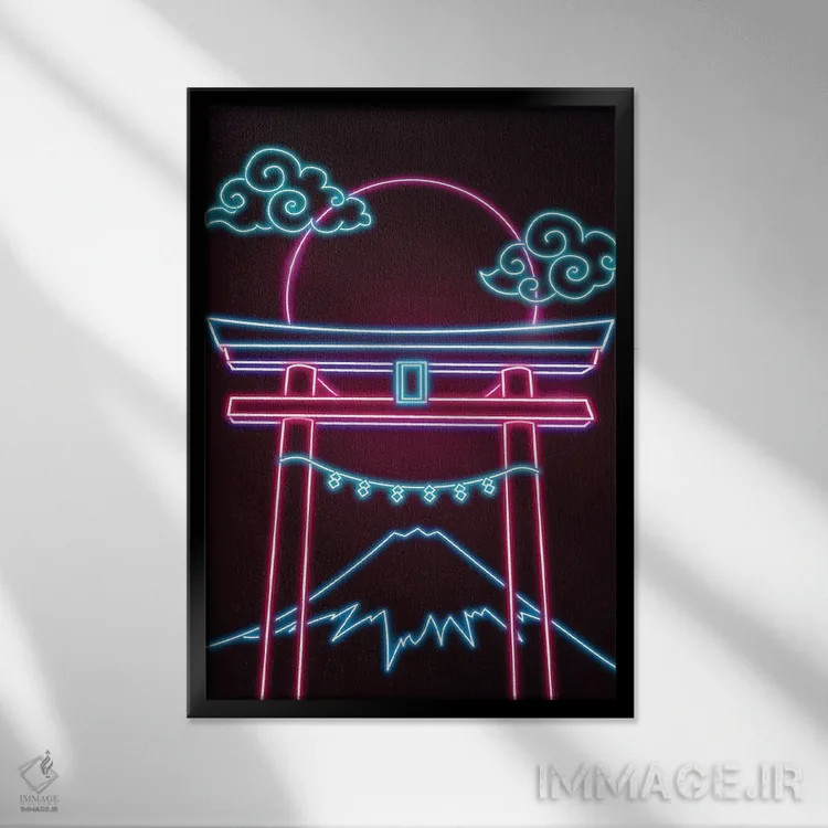 تابلو دکوراتیو توریی نئونی اثر دانی آرت - نمای قابدار مشکی