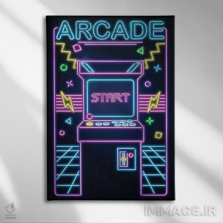 تابلو دکوراتیو آرکید نئونی اثر دانی آرت - نمای روبهرو روی دیوار