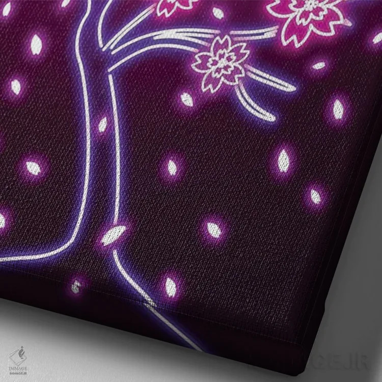 تابلو دکوراتیو ساکورای نئونی اثر دانی آرت - نمای نزدیک بافت بوم