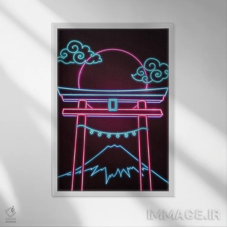 تابلو دکوراتیو توریی نئونی اثر دانی آرت - نمای قابدار سفید