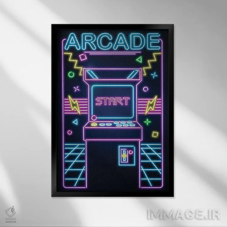 تابلو دکوراتیو آرکید نئونی اثر دانی آرت - نمای قابدار مشکی