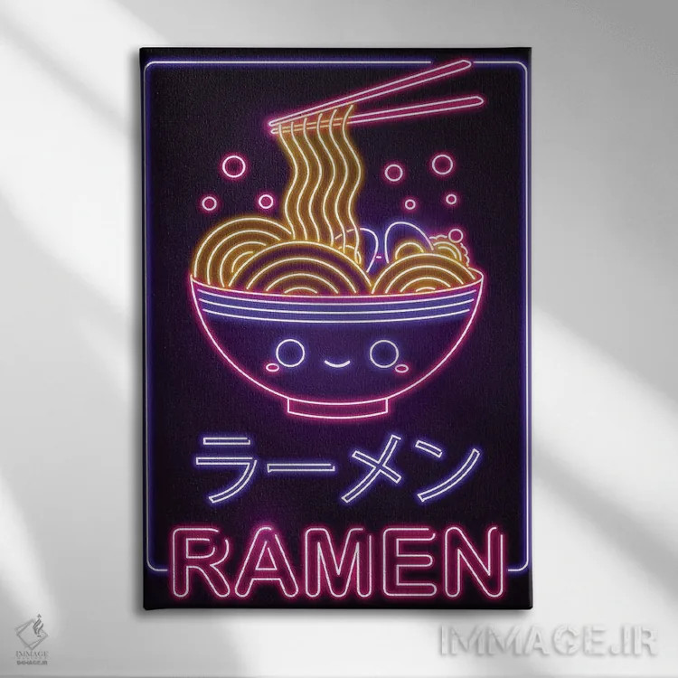 تابلو دکوراتیو رامن نئونی اثر دانی آرت - نمای روبهرو روی دیوار