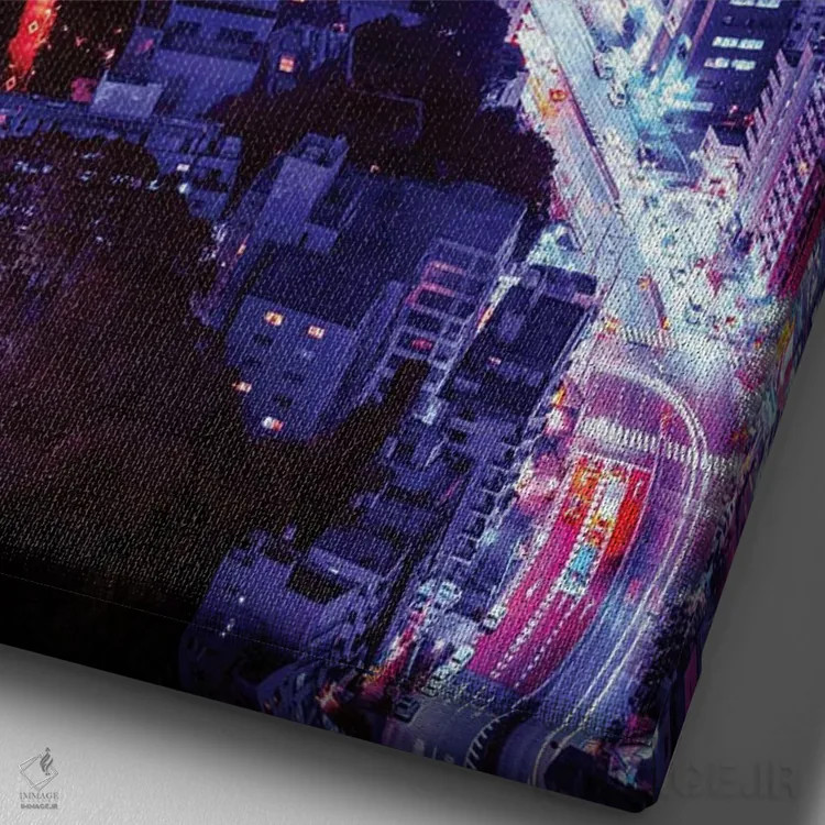 تابلو دکوراتیو توکیو در شب اثر دانی آرت - نمای نزدیک بافت بوم