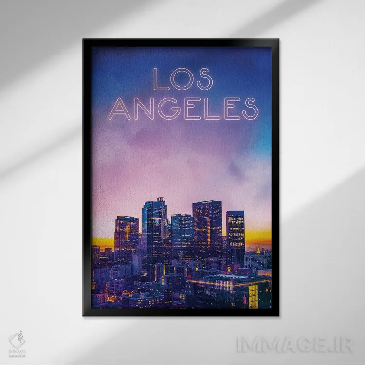 تابلو دکوراتیو غروب آفتاب در لس آنجلس اثر دانی آرت - نمای قابدار مشکی