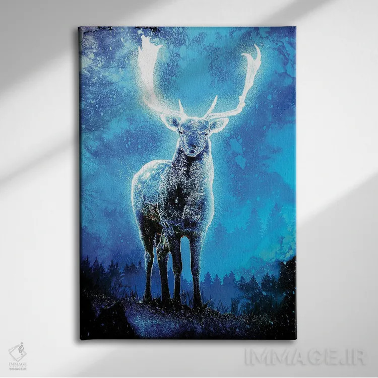 تابلو دکوراتیو روح گوزن نورانی اثر دانی آرت - نمای روبهرو روی دیوار