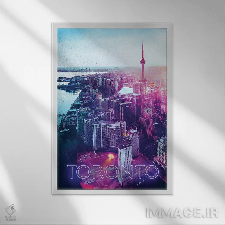 تابلو دکوراتیو طلوع خورشید در تورنتو اثر دانی آرت - نمای قابدار سفید