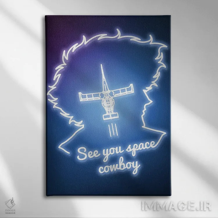 تابلو دکوراتیو کابوی فضایی نئونی اثر دانی آرت - نمای روبهرو روی دیوار