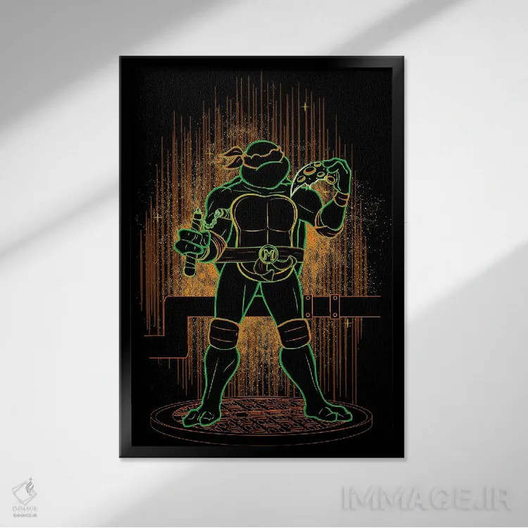 تابلو دکوراتیو سایه نینجای نارنجی اثر دانی آرت - نمای قابدار مشکی