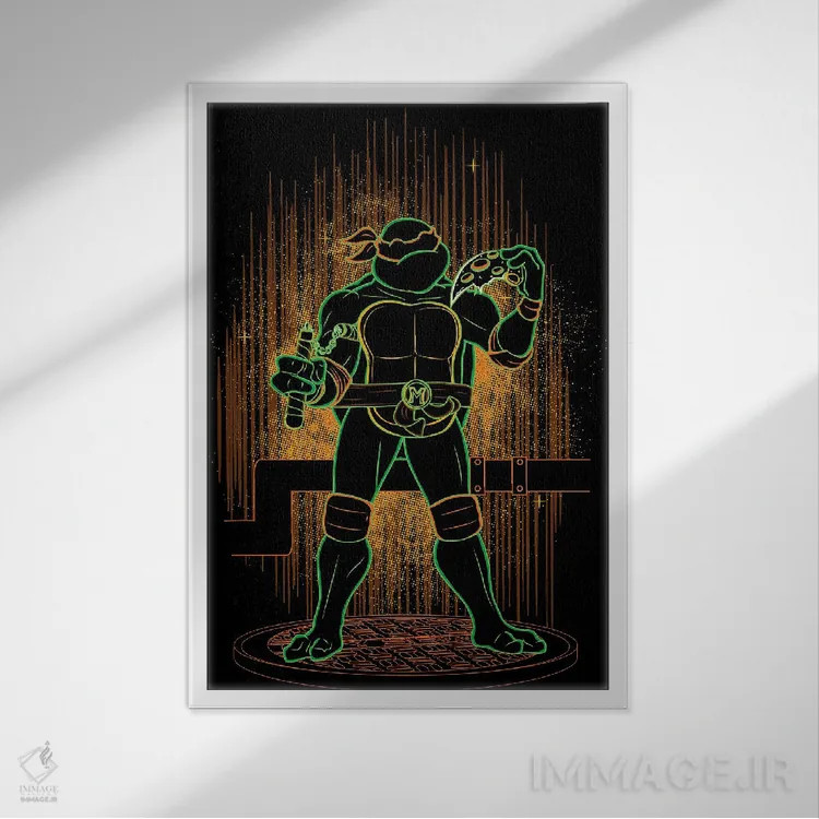 تابلو دکوراتیو سایه نینجای نارنجی اثر دانی آرت - نمای قابدار سفید