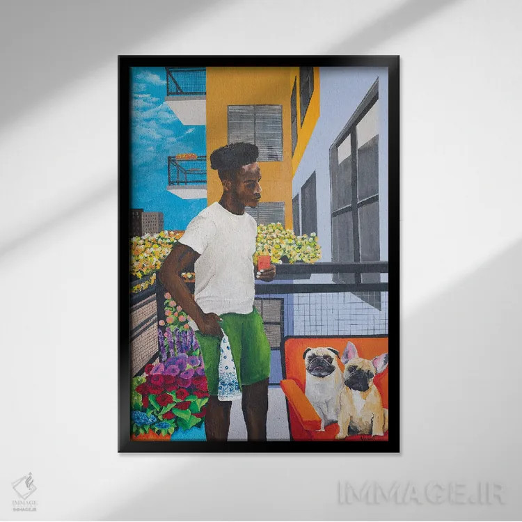 تابلو مدرن پسران بالکن اثر دن نلسون - نمای قابدار مشکی