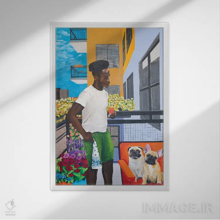 تابلو مدرن پسران بالکن اثر دن نلسون - نمای قابدار سفید