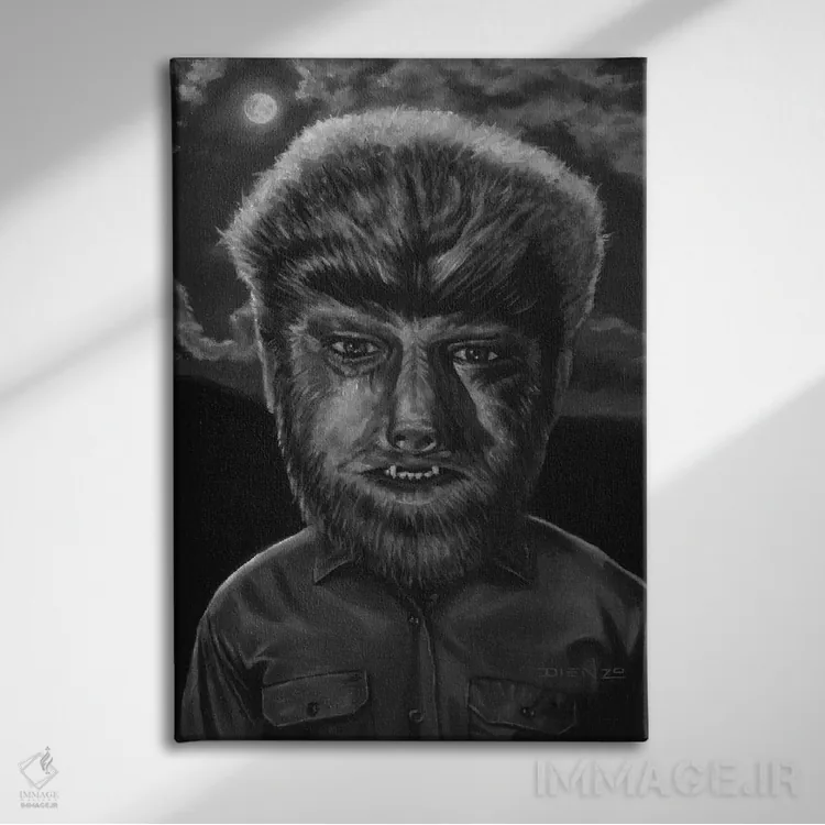 تابلو دکوراتیو مرد گرگ نما اثر دیینزو - نمای روبهرو روی دیوار