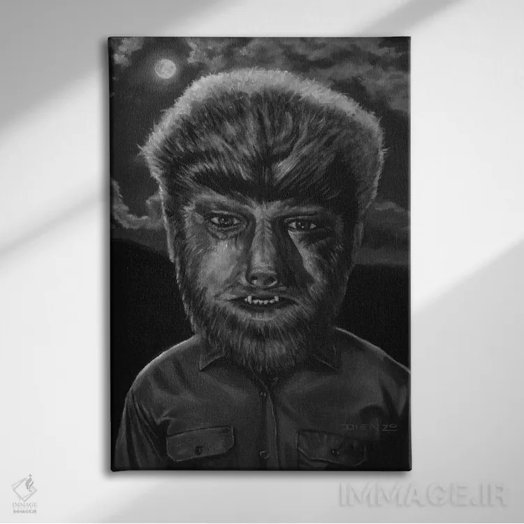 تابلو دکوراتیو مرد گرگ نما اثر دیینزو - نمای روبهرو روی دیوار