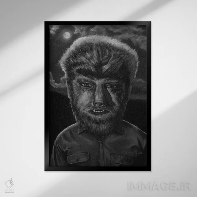 تابلو دکوراتیو مرد گرگ نما اثر دیینزو - نمای قابدار مشکی