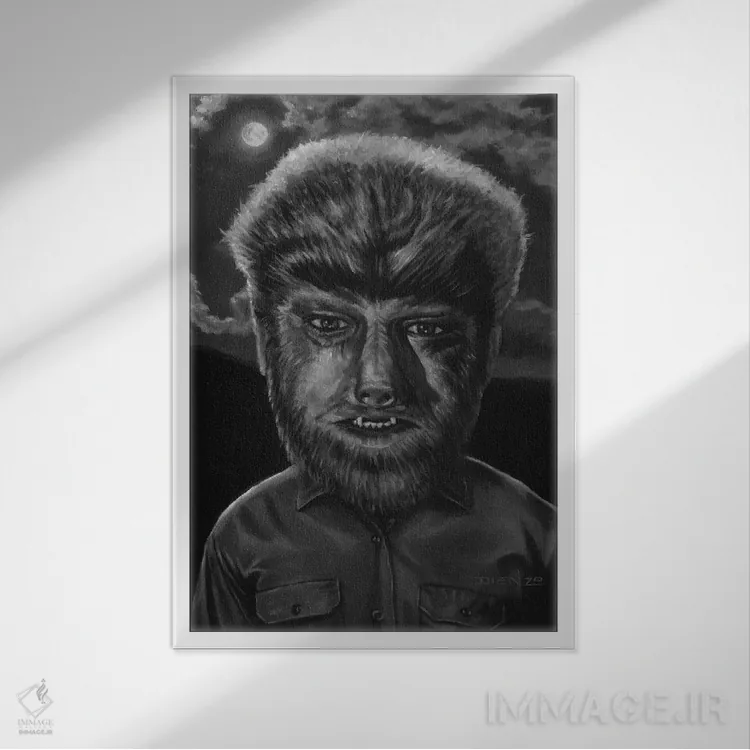 تابلو دکوراتیو مرد گرگ نما اثر دیینزو - نمای قابدار سفید