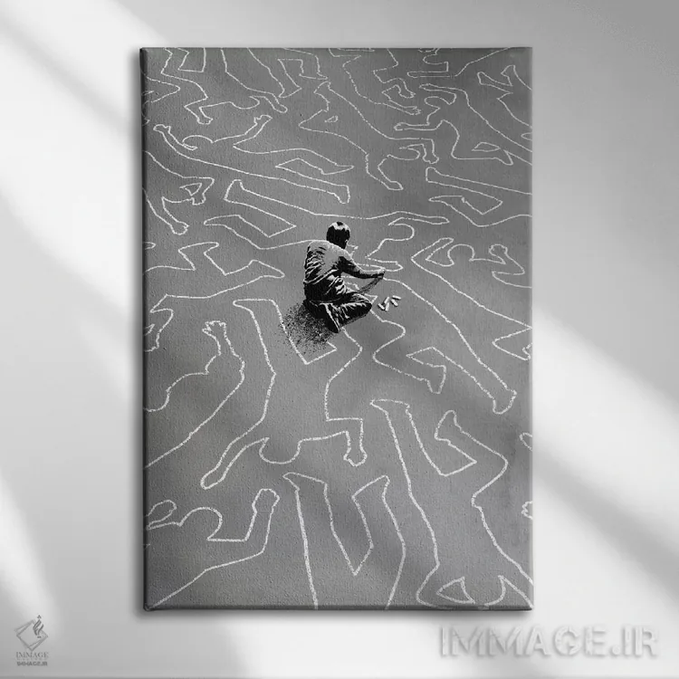 تابلو دکوراتیو خط کشیدن اثر راب دابی - نمای روبهرو روی دیوار