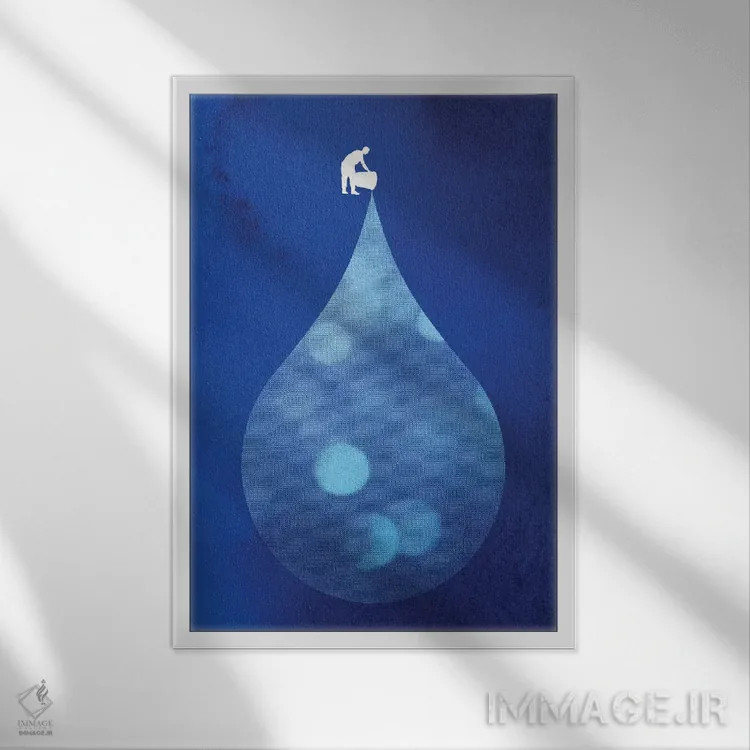 تابلو دکوراتیو قطره ای در سطل اثر راب دابی - نمای قابدار سفید