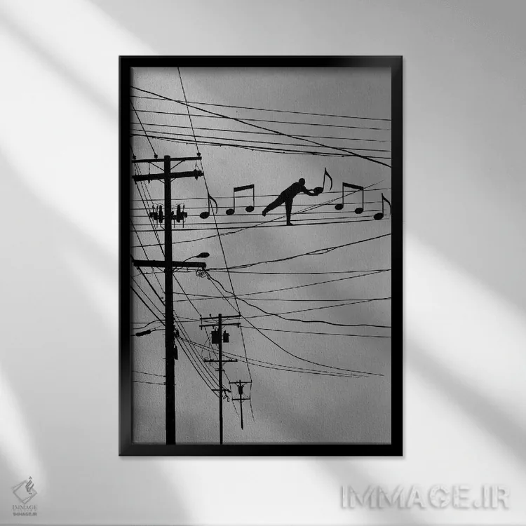 تابلو دکوراتیو نت های بالا اثر راب دابی - نمای قابدار مشکی