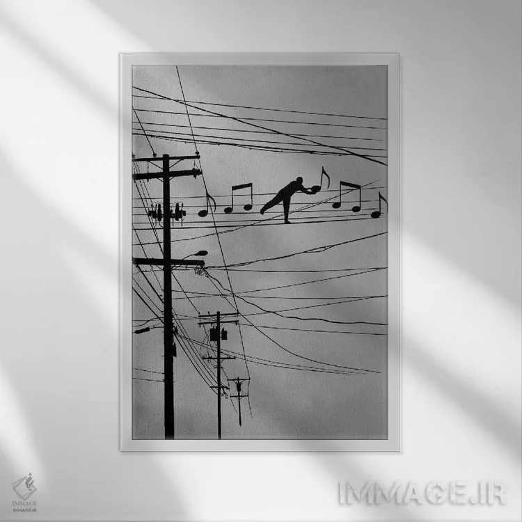 تابلو دکوراتیو نت های بالا اثر راب دابی - نمای قابدار سفید