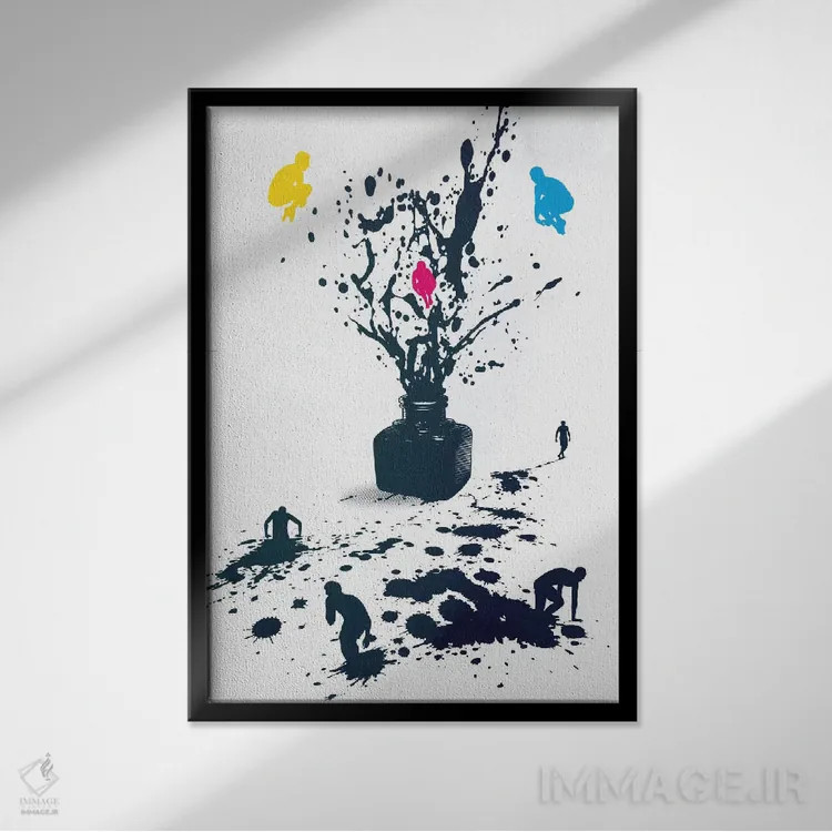 تابلو دکوراتیو خالکوبی شده اثر راب دابی - نمای قابدار مشکی